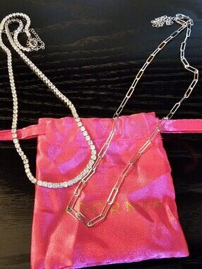 Adornia Nordstrom CZ Tennis Necklace & Silver Chain 16"+4" Extender NWT Lot Of 2